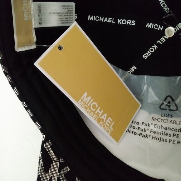 Michael Kors Black Silver Metallic MK Logo Baseball Hat Cap - Picture 9 of 13